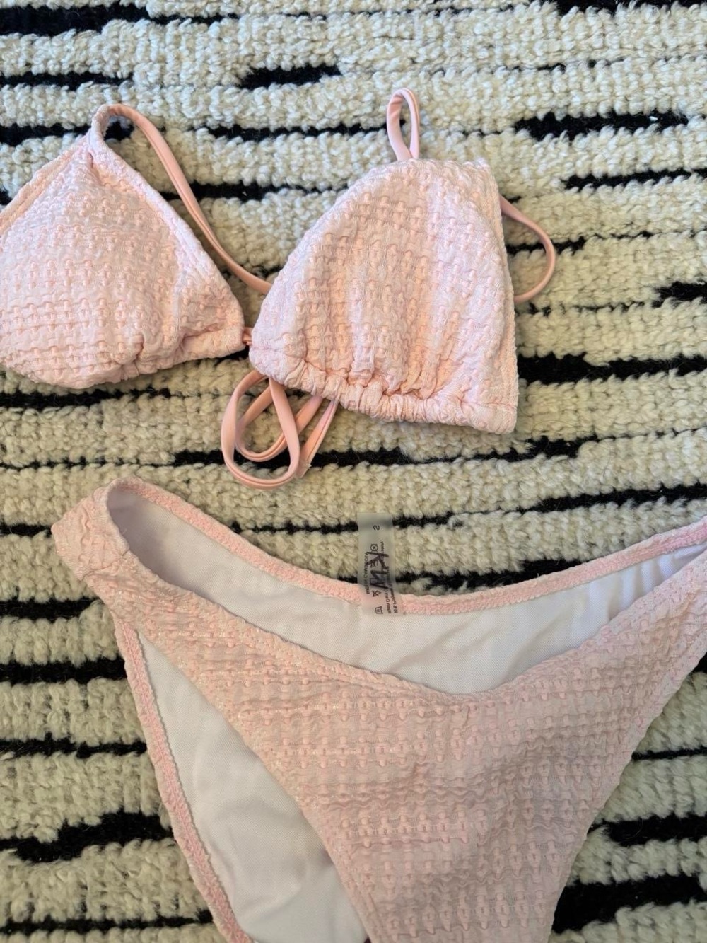 Women's Pink Textured Triangle Bikini Set